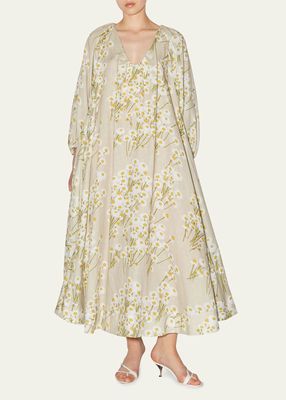 Voluminous Floral Print Maxi Dress
