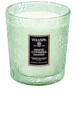 Voluspa White Cypress Classic Candle in Sage.