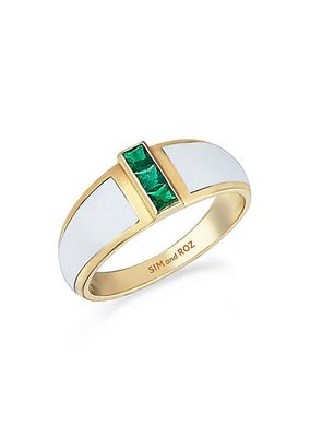 Vortex Alignment 14K Yellow Gold, Emerald, & Enamel Tapered Ring