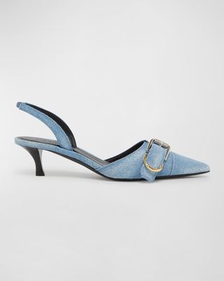 Voyou Denim Buckle Slingback Pumps