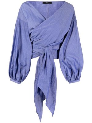 VOZ long-sleeve cropped wrap blouse - Blue