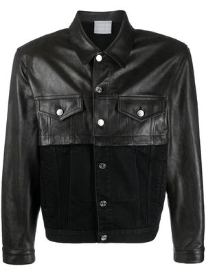 VTMNTS contrasting leather-block denim jacket - Black