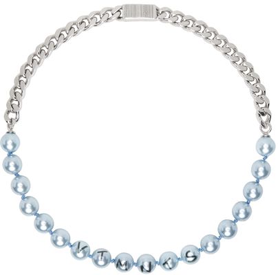 VTMNTS Silver & Blue Pearl Chain Necklace
