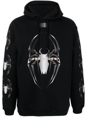 VTMNTS spider-print drawstring hoodie - Black