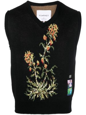 Vuarnet floral-embroidered knitted vest - Black