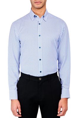 W. R.K Regular Fit Diamond Print Performance Stretch Dress Shirt in Blue/White