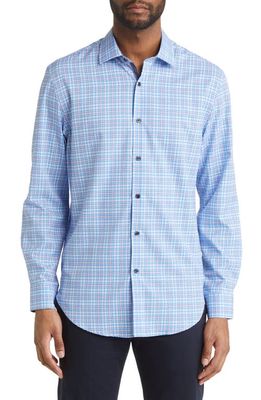 W. R.K Slim Fit Check Stretch Dress Shirt in Blue/Pink