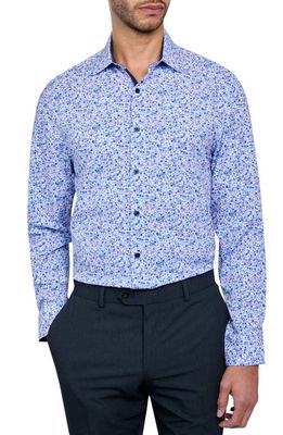 W.R.K Slim Fit Watercolor Floral Performance Stretch Dress Shirt in Blue Multi 