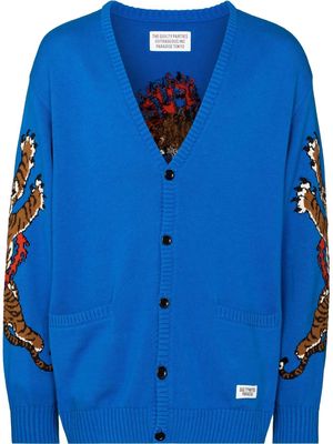 Wacko Maria intarsia-knit V-neck cardigan - Blue