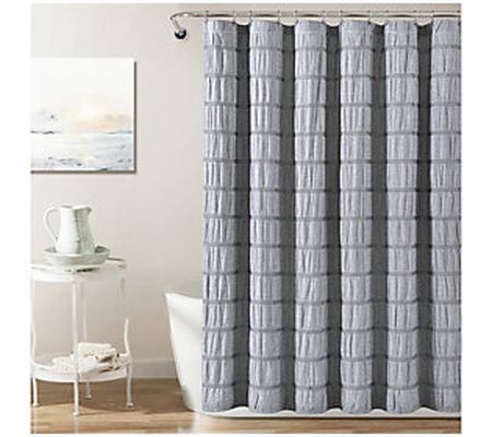 Waffle Stripe Woven Cotton Shower Curtain by Lu sh Decor