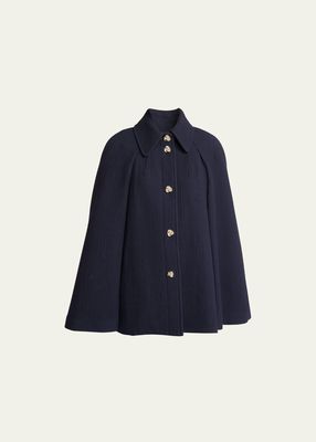 Waffle Wool Short Cape Coat with Knot Buttons