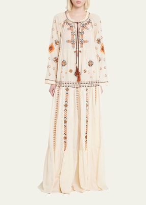 Wafra Abstract-Embroidered Tunic Dress