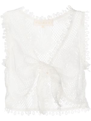 Waimari front-tie open-knit top - White