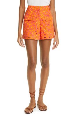 WAIMARI Juana Floral Eyelet Embroidered High Waist Shorts in Orange