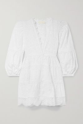 WAIMARI - Pueblito Guipure Lace-trimmed Broderie Anglaise Cotton-voile Mini Dress - White