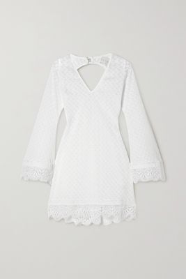 WAIMARI - Tournesol Open-back Guipure Lace-trimmed Crochet-knit Mini Dress - White