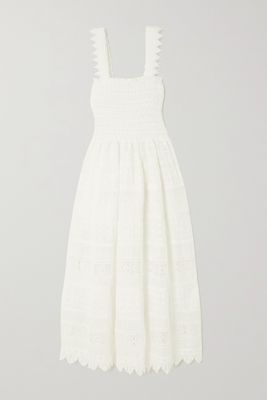 WAIMARI - Varadero Shirred Cotton-blend Voile And Lace Midi Dress - White