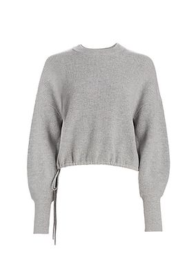 Waist-Tie Long Cuffed Pullover Sweater