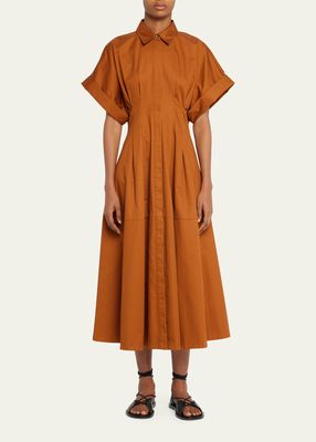 Waisted A-Line Shirtdress with Pleating
