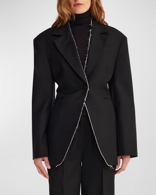 Waisted Raw-Edge Wool Blazer