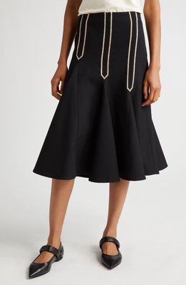 Wales Bonner Chime Embroidered Wool Twill A-Line Skirt in Black