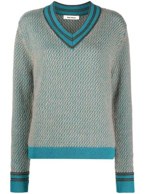 Wales Bonner Chorus V-neck knitted sweater - Blue
