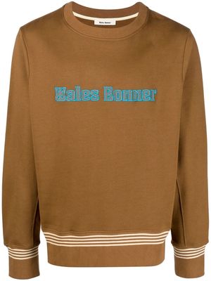 Wales Bonner embroidered-logo crew neck sweatshirt - Brown