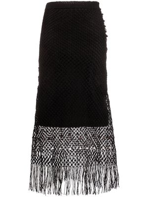 Wales Bonner Horizon Macramé fringed skirt - Black