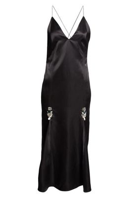 Wales Bonner Josephine Crystal Embellished Satin Slipdress in Black