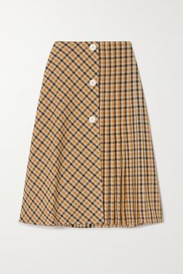 Wales Bonner - Kalimba Pleated Checked Wool-blend Midi Skirt - Neutrals