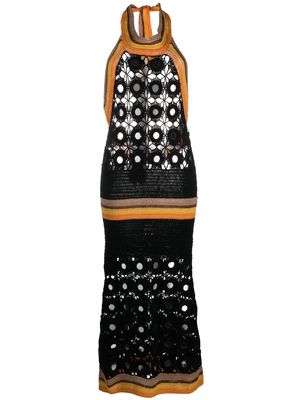 Wales Bonner Marimba mirror-embellished crochet midi dress - Black