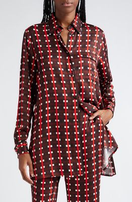Wales Bonner Melody Geo Print Belted Pajama Shirt in Brown And Red