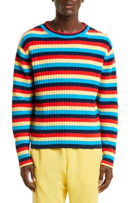 Wales Bonner Men's Choir Stripe Stretch Wool Rib Sweater in Blue Multi Stripe