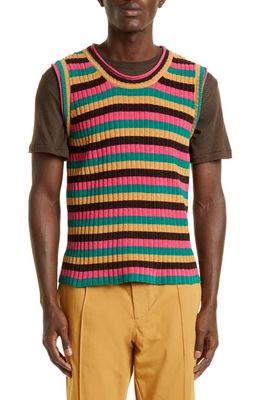Wales Bonner Men's Swing Stripe Rib Cotton Sweater Vest in Pink Multi Stripe