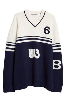 Wales Bonner Motif Colorblock Wool Sweater in Ivory And Navy