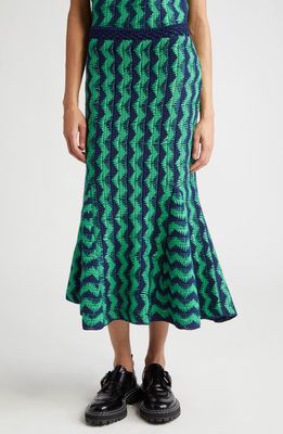 Wales Bonner Ocean Knit Midi Skirt in Green And Navy