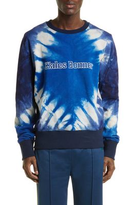 Wales Bonner Original Logo Embroidered Tie Dye Organic Cotton Sweatshirt in Blue Multi