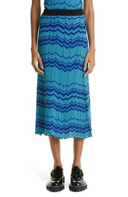 Wales Bonner Palm Motif Knit Midi Skirt in Green And Blue