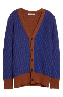 Wales Bonner Prince Cotton Blend Cardigan in Brown/Blue