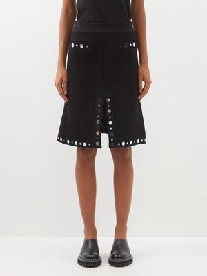 Wales Bonner - Reflections Mirror-embellished Wool Midi Skirt - Womens - Black