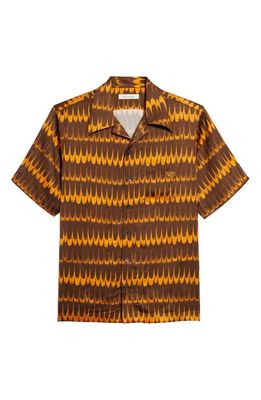 Wales Bonner Rhythm Short Sleeve Button-Up Camp Shirt in Brown/Orange