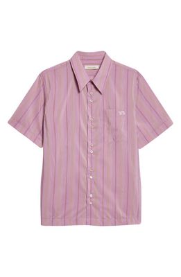 Wales Bonner Rhythm Stripe Short Sleeve Button-Up Shirt in Pink Stripe