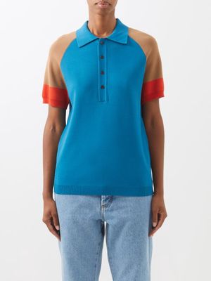 Wales Bonner - Saint Knitted-jersey Polo Shirt - Womens - Turquoise
