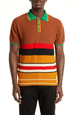 Wales Bonner Slim Fit Stripe Cotton Piqué Polo in Brown/Red Multi Stripe