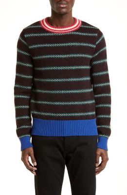 Wales Bonner Sunday Jacquard Stripe Crewneck Wool & Mohair Blend Sweater in Brown Multi