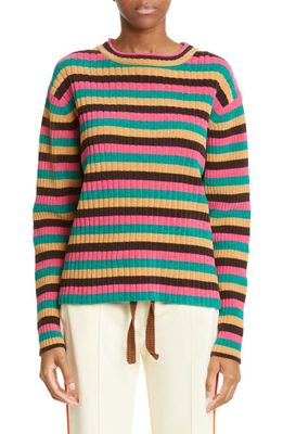 Wales Bonner Women's Swing Stripe Rib Cotton Chenille Sweater in Pink Multi Stripe
