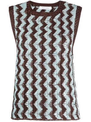 Wales Bonner zigzag knitted cotton top - Brown