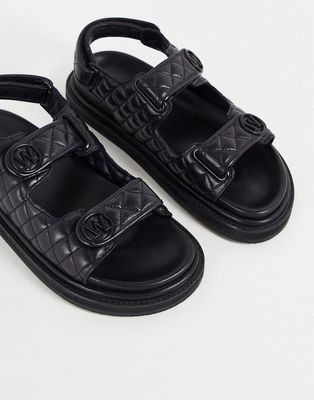 Walk London Alexis quilted double strap sandals in black leather