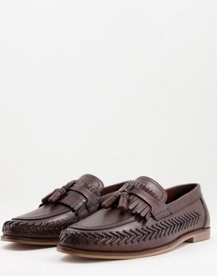 Walk London Arrow woven tassel loafers in brown leather