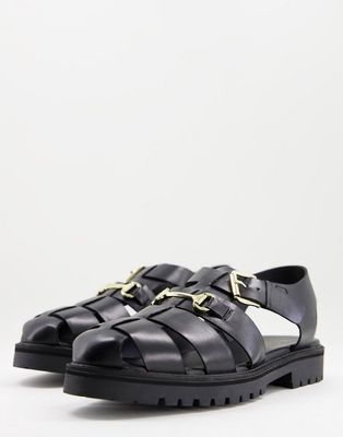 Walk London Benjamin snaffle sandals in black leather